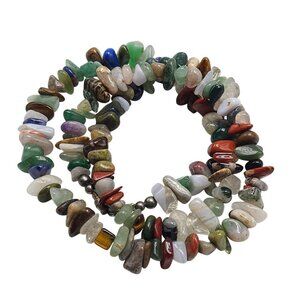 Multicolor Natural Polished Stone Chip Necklace Silver Tone Clasp 19 inches